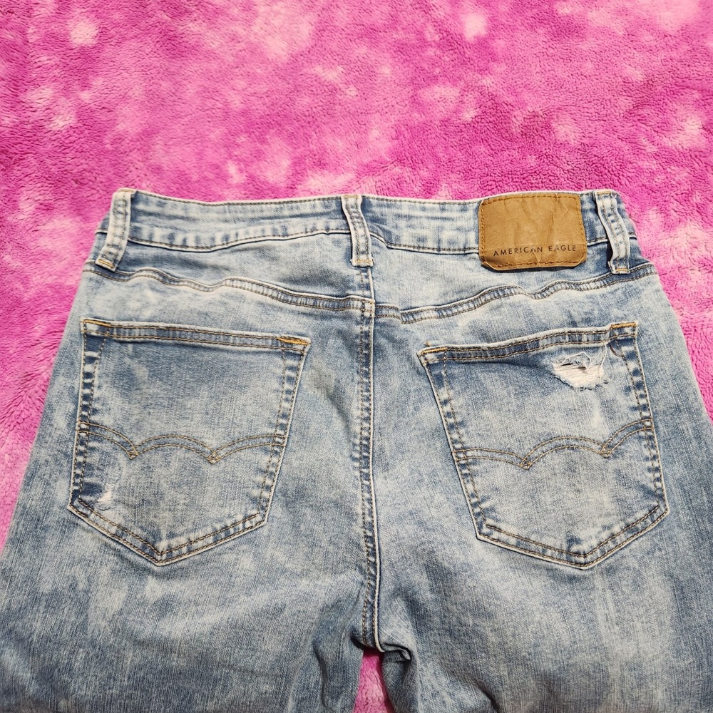 American Eagle Skinny Jeans Mens 31x32 Light Wash Distressed Next‎ Level Flex - Picture 11 of 13